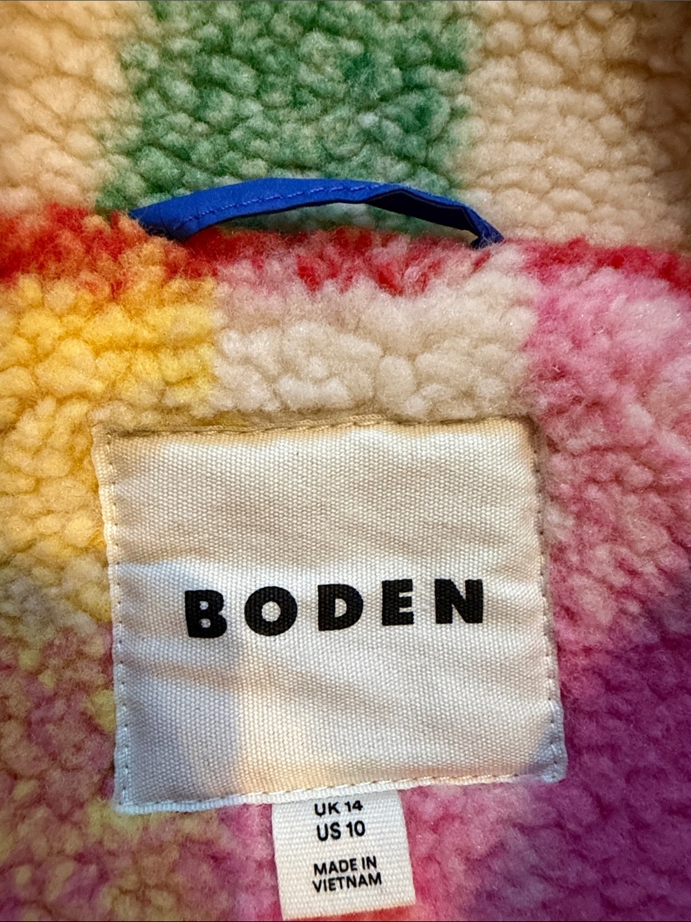 Boden Multicolor Check Sherpa Jacket - Pink, Green, Yellow, Blue, Red - Picture 2 of 6